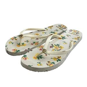 Womens Tory Burch Rubber Flip Flop Sandal 11M White Floral Beach Casual Outdoor